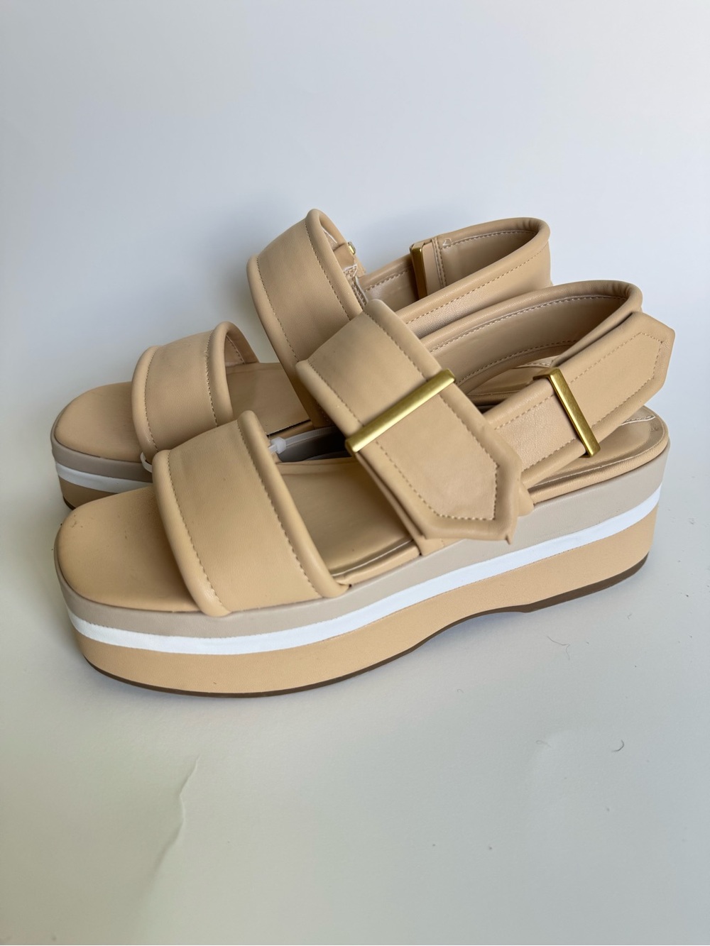 Franco Sarto Beige Platform Sandals with White Stripe